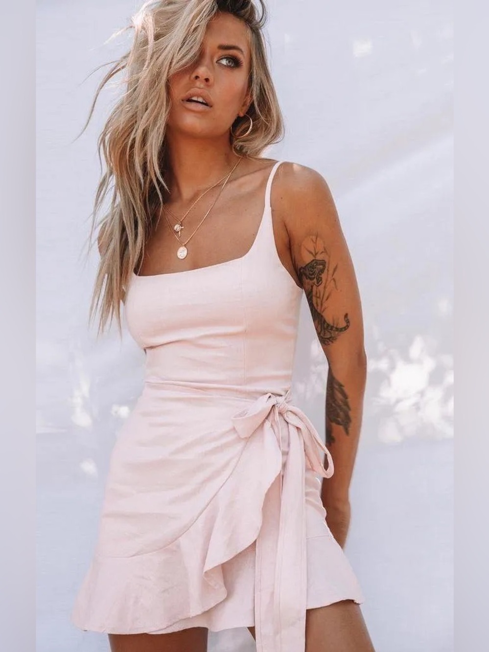 Princess Polly Soft Pink Square-Neck Wrap Mini Dress